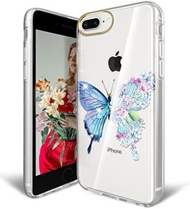 JAHOLAN iPhone 8 Plus Case, iPhone 7 Plus Case Clear Flowers for Girls Women Shockproof Hard Back Cover Phone Case for iPhone 7 Plus/8 Plus/6 Plus/6S Plus - Butterfly Cactus Purple