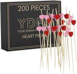 Heart Toothpicks For Appetizers, Set of 200 pieces, 4.7" Bamboo Fancy Heart Skewers Tooth Picks, Perfect for Valentines Heart Picks, Heart Picks for Food, Galentines or Valentines Day Picks (Hearts)