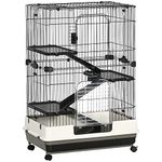 PawHut 32" L 4-Level Small Animal Cage Rabbit Hutch with Universal Lockable Wheels, Slide-Out Tray for Bunny, Chinchillas, Ferret, Black