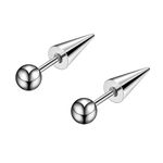 El Regalo 1 Pair Surgical Stainless Steel Spike Unisex Stud Earrings- Septum Lip Rings Cartilage Tragus Helix Piercing for Women Men (Silver)