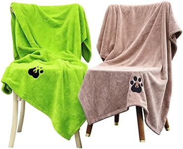 Dogvingpk Extra Large Dog Towels for Drying Dogs - Pack of 2 - Super Absorbent Soft Microfiber Pet Bath Grooming Towel for Dogs Cats and Other Pets (XL-55" * 36", Green and Brown)