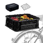 Rear Bike Basket with Rainproof Cover and Cargo Net and Liner, Large Rear Bike Rack Basket for Bike, Heavy Duty Metal Rear Bicycle Basket Perfect Mount for Electric Bike WOOFOPT