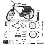 Yizemay Retro Bicycle Model Ornament for Kids Adults, 51 Pcs Simulation Mini Bike Model Scale Kit with Inflator & Briefcase 1:10 Creative Iron Art Tabletop Ornament Toys Gifts for Home Office(Black)