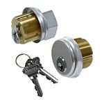 AIsecure Brass Mortise Cylinder with SC Keyway Keys & Thumbturn, Storefront Door Lock Commercial Door Lock Cylinder for Shop Aluminum Doors Lock Replacements, 1 Set, Silver