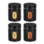 Amazon Brand - Solimo Oval Window Steel Jacketed Glass Jar | Multipurpose Kitchen Organizer with See-Through Window | 900 ml Set of 4 - Black