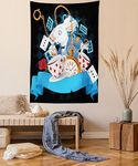 Ambesonne Alice in Wonderland Tapestry, Rabbit Motion Cups Hearts and Flower Character Alice Cartoon Style, Wall Hanging for Bedroom Living Room Dorm Decor, 40" X 60", Blue Black