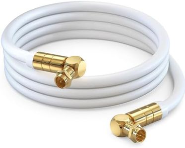 Maximm RG6 COAXIAL Cable with Angled-to-Angled Connectors - Quad Shielded, 3ft White Non-Oxygen Copper Cable Wire for TV, Internet