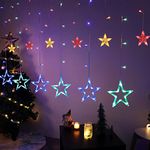 BLOOMWIN Christmas Window Lights 2m x 1m 12 Stars Curtain Fairy Light Xmas Decoration for Indoor Party Bedroom (Colorful)