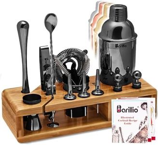 BARILLIO Black 23-Piece Bartender Kit Cocktail Shaker Set by : Stainless Steel Bar Tools with Sleek Bamboo Stand, Velvet Carry Bag & Recipes Booklet | Ultimate Drink Mixing Adventure