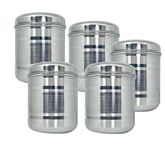 Bartan Hub Container Set of 5 ,Tea , Coffee , Sugar Container (Stainless steel ) - 2 L, 1.5 L, 1.2 L, 0.8 L, 0.5 L Steel Tea Coffee & Sugar Container (Pack of 5, Silver)