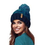 RockJock STORMACTIVE 100% Waterproof Ladies Unisex Chunky Ombre Warm Winter Teddy Fleece Lined Knitted Pompom Beanie Hat-Navy-Teal