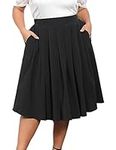 Hanna Nikole Women's Black Skirts Plus Size Pleated Skirt with Pockets Retro A-Linie Midi Long 16 Plus