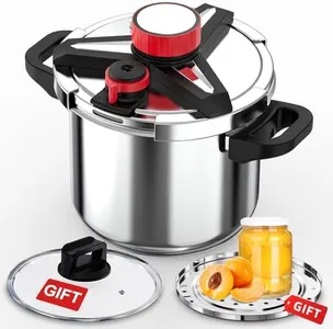 18/8 Stainless Steel Pressure Cooker 12 Quart, [One-Hand Locking] Olla de Presion, [3-In-1] Cookware Set, Induction Compatible Pressure Canner, Glass Lid & Steamer Rack