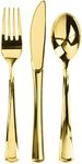 Prestee 120 Gold Plastic Silverware Set, Gold Plastic Cutlery Set, Gold Silverware, 40 Plastic Forks, 40 Plastic Spoons, 40 Plastic Knives, Heavy Duty Bulk Disposable Flatware Plastic Utensils Set