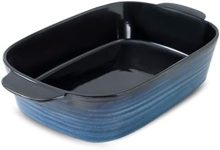 Hasense Casserole Dish for Oven, Ceramic Bakeware Pan Baking Dish with Handle, Not-Stick Lasagna Pan Deep, 15x8.7 Inch Durable & Oven Safe Pan for Baking, Cooking, Cake Dinner, Blue(3.4 Qt)