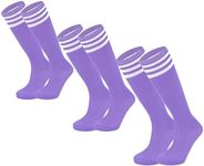 Durio Kids Soccer Socks Soft Cotton Toddler Soccer Socks for Girls Boys Kids Baseball Socks Youth Baseball Socks, 3pack Purple White, 6-9 Years