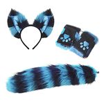 Cat Wolf Fox Tail Faux Fur Ear Headband and Paw Gloves Set for Adult Children Halloween Christmas Fancy Party Costume Gifts