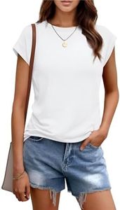 Airmood Camiseta básica informal de verano para mujer, ajuste holgado, cuello redondo, manga casquillo, blanco, M
