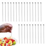 TRKETK 25 Pcs Stainless Steel Cocktail Sticks, Cocktail Picks Reusable Metal Drinks Skewers Olive Drink Picks Set Metal Fruit Sticks for Holiday Party Events Barbecue Appetizers (Silver)