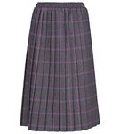 KENTEX ONLINE Womens Pleated Skirt Tartan Check Ladies 27" Box Pleated Elasticated Waist Waistband Skirts 27" Length Knee Length (X-Large (20-22), Purple/Grey)