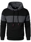 HOOD CREW Men’s Long Sleeved Plaid Hooded Sweatshirts Patchwork Color Pullover Hoodies with Drawstring Darkgrey XXL