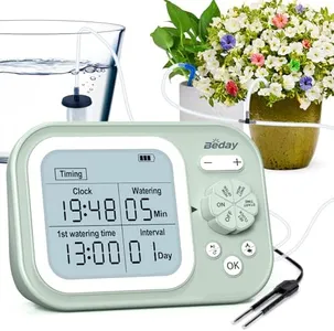 Automatic Plant Waterer Indoor Self Watering System for 15 Potted Plants, Auto Drip Irrigation Kit Programmable Water Timer with Smart Humidity Detection, Green