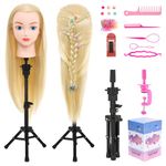 Neverland Beauty & Health Hairdressing Head Hair Training Head - 20" Synthetic Hair Practice Mannequin Manikin with Wig Stand Tripod Hair Styling Braid Accessoires Set(Gold)