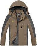 TEZO Mens Rain Jacket Waterproof with Hooded Hiking Coat Lightweight Windbreaker, Coffee/Grey, Medium