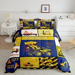 Feelyou Excavator Comforter Set Construction Vehicles Bedding Set Cartoon Car Comforter Yellow Car Quilted Duvet Set for Kids Boys Girls Adults Twin Size Bedding Collection 2Pcs Boys