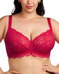 HSIA Minimizer Bra for Women - Plus Size Bra with Underwire Woman's Full Coverage Lace Bra Unlined Non Padded Bra Raspberry Red