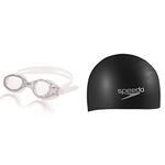 Speedo Hydrosity Goggle (USXHYDROSPEXCLASSICA) + Speedo Unisex-Adult Swim Cap Silicone Long Hair