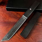 MADSABRE Japanese Samurai Tanto Knife Fixed Blade Katana, 268 Floors Damascus VG10 Steel Outdoor Tactical Combat Hunting Survival Knives with Wooden Sheath (Damascus Steel-Stonewash)