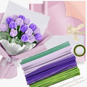 PUWOWYE Limpiapipas Flores, Tallos de Chenilla para Ramos de Tulipanes, 200 Piezas Limpia Pipas para Manualidades Tulipanes Morados