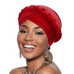 DRESHOW Turban Pre-Tied Twisted Hat Thread African Head Wraps for Black Women Chemo Cancer Cap Braid Hair Cover, 1 Pc Twisted Braid: Red, One Size