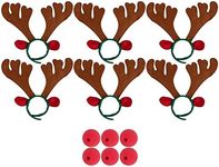 Juvale Set of 6 Reindeer Antlers Headband and Red Nose for Kids Holiday Christmas Costume Accessories