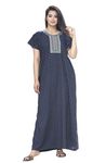 G4Girl Cotton Embroidery Maxi Nighty For Womens/Girls (Navy Blue, Z11)