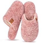 EverFoams Women's Slippers Cosy Fuzzy Faux Alpine Shearling House Shoes Ladies' Memory Foam Slip-ons with Lightweight Non-slip Sole Pink, 5-6 UK