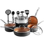 VonShef Pots & Pans Set, 11 Piece Induction Safe, Non-Stick Saucepan & Frying Pan Set, Aluminium Kitchen Set with Glass Lids, Oven Proof Pans up to 240°C