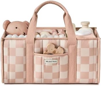 Blissful Diary Checkered Diaper Caddy Organizer, Stylish Nursery Storage Basket, Gift for Baby Shower, Newborn Essentials, Registry Search Must Haves, Pink