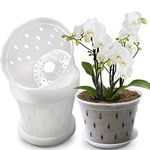 lanccona Orchid Pot, 7 Inch 8 Pack Orchid Pots with Holes and Saucers, Clear Plastic Plant Pot Indoor