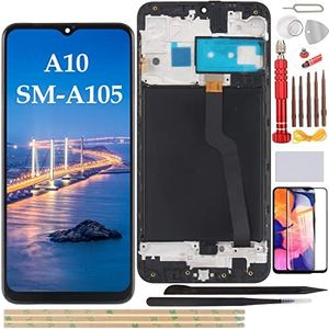 YHX-OU 6.2'' Noir Kit Écran Complet avec châssis pour Samsung Galaxy A10 2019 SM-A105F Écran LCD Ensemble de numériseur Tactile Remplacement Dual SIM avec Outil d'installation + A10 Verre trempé
