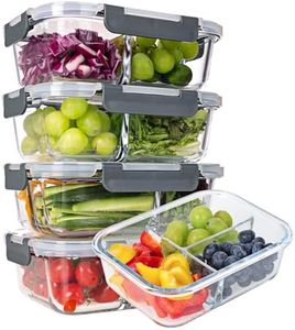 Moretoes Glass Meal Prep Containers, 5-Pack 3 Compartments Meal Prep Containers Glass with Lids, 35oz Meal Prep Containers Reusable, Bento Box Adult Lunch Box for Freezer & Ovens, Grey