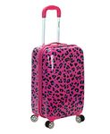 Rockland Safari Hardside Spinner Wheel Luggage, Magenta Leopard, Carry-On 20-Inch, Safari Hardside Spinner Wheel Luggage