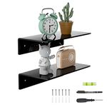 Sezanrpt 12 Inches Small Black Wall Shelves Set of 2, Acrylic Floating Shelf for Wall, Wall Mounted Display Shelf for Bedroom, Living Room, Funko Pop Shelves, Smart Speaker, 2 Pack(12'', Black)