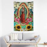 Our Lady of Guadalupe Virgin Mary Christmas Tapestry Wall Art Decor Christian Religious Tapestry Bedroom Living Room Dorm Home Decor Wall Hanging Party Gift, 40 x 60 inches