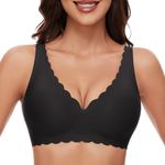 MOEOZLLO Deep V Floral Bras for Women Wireless Bralette for Women Seamless Bra T-Shirt Bra No Underwire with Extra Bra Extender-BK,M Black