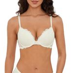 WingsLove Women's Push up Bra Underwire Support Bra Floral Lace Comfort Padded Bra Demi Plunge Ivory