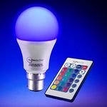 Auraglow 10w Remote Control Colour Changing LED Light Bulb B22, 75w EQV Warm White Dimmable Version - 3rd Generation