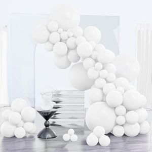 PartyWoo White Balloons 152pcs Different Sizes Pack of 18 12 10 5 Inch Matte Balloons Arch Kit for Baby Shower Birthday Graduation Wedding Anniversary Bridal Shower Party Decorations White-Y13