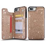 UEEBAI Case for iPhone 7 Plus 8 Plus, Premium Glitter PU Leather Case Back Wallet Cover [Two Magnetic Clasp] [Card Slots] Stand Function Durable Shockproof Soft TPU Case for iPhone 8 Plus -Rose Gold#3